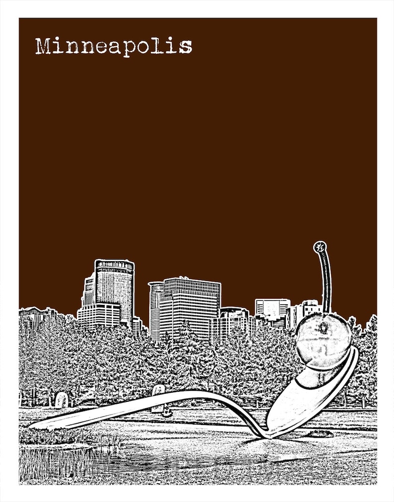 Minneapolis Minnesota Poster Art Skyline Spoon Cherry Bridge MN Item ...