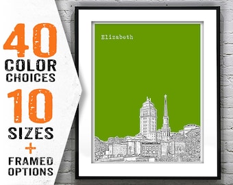 Elizabeth New Jersey Poster Print Art  NJ Skyline Item T2073