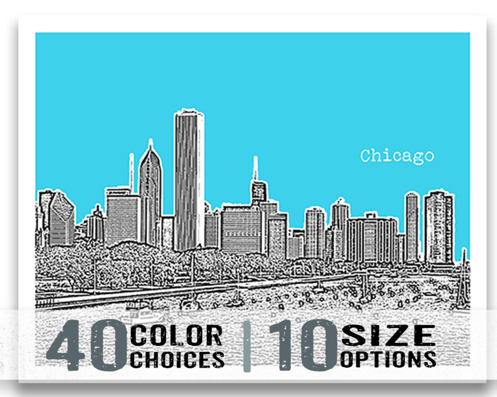 Chicago City Skyline Poster Print Art Illinois Bay Landscape | Etsy