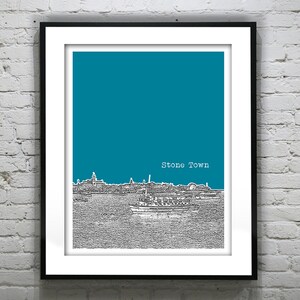 Stone Town Zanzibar Skyline Poster Art Print Africa Version 2