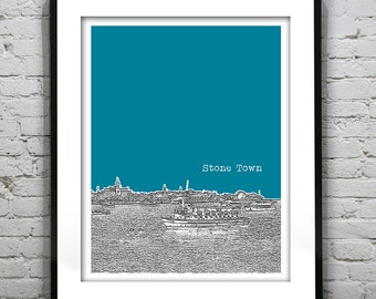 Stone Town Zanzibar Skyline Poster Art Print Africa Version 2
