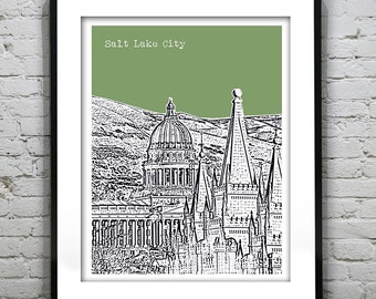 Salt Lake City Skyline Poster Print Art Utah UT Version 3