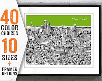 Cleveland Skyline Poster Print Art Ohio OH Item T1699