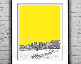 Long Beach California Poster Art Skyline Print Beach Item T4899