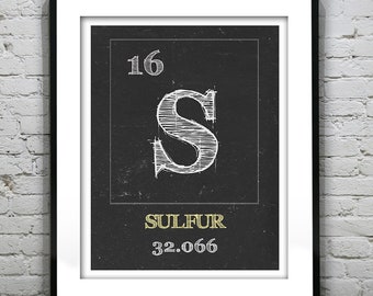Periodic Table Sulfur Poster Art Print Periodic Table of Elements S 16