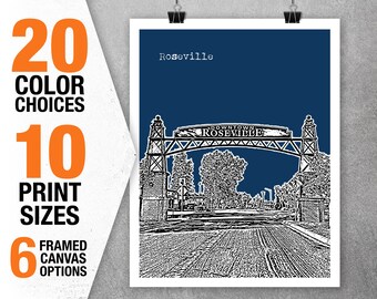 Roseville California Skyline Poster Art Print California CA Item T5506