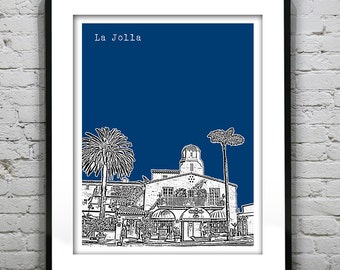 La Jolla California Poster Art Skyline Print Pier CA La Valencia Hotel V2