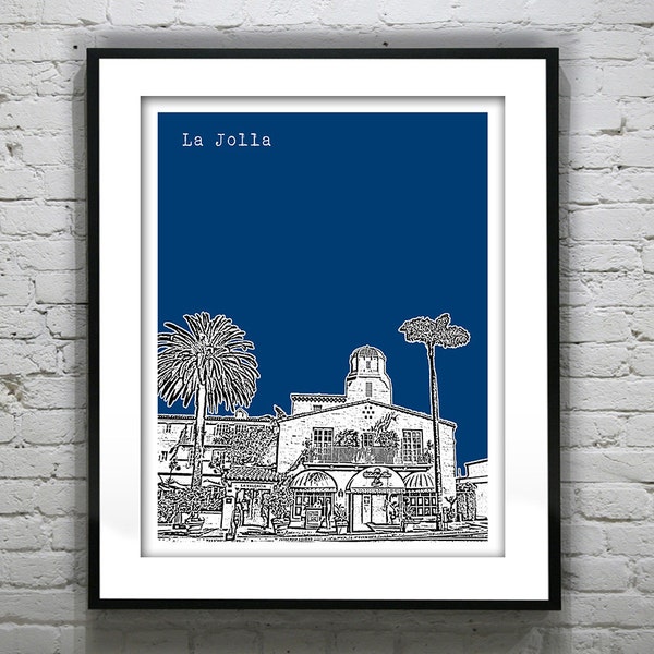 La Jolla California Poster Art Skyline Print Pier CA La Valencia Hotel V2