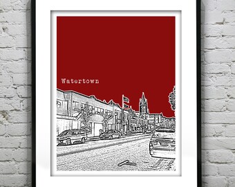 Watertown Massachusetts Skyline Poster Art Print Main Street MA
