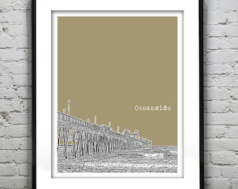Oceanside California Poster Art Skyline Print CA Pier