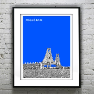 Mackinaw Michigan Poster Art City Skyline Print MI Mackinac Bridge Item T2855