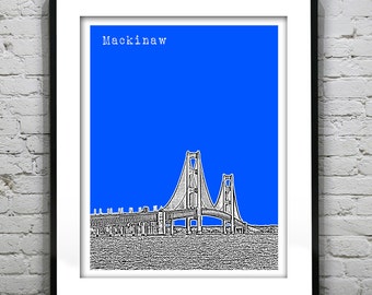 Mackinaw Michigan Poster Art City Skyline Print MI Mackinac Bridge Item T2855