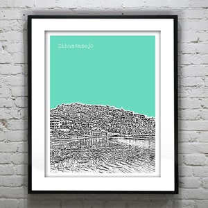 Zihuatanejo Beach Poster Art Skyline Guerrero Mexico Print