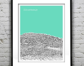 Zihuatanejo Beach Poster Art Skyline Guerrero Mexico Print