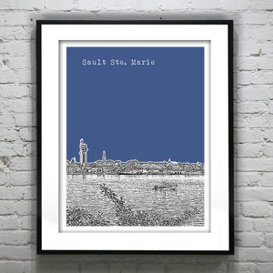 Sault Ste. Marie Skyline Art Print Poster Michigan MI Version 1
