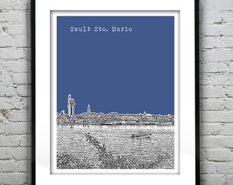 Sault Ste. Marie Skyline Art Print Poster Michigan MI Version 1