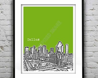 Dallas Skyline Art Print Poster Texas TX Version 4