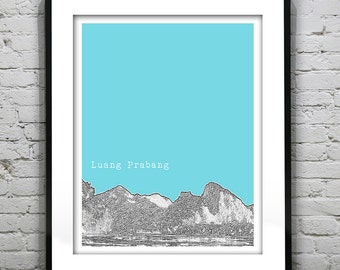 Luang Prabang Laos Poster Print Skyline Travel Art Asia Version 3