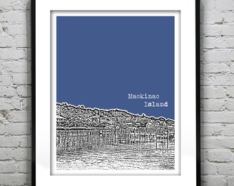 Mackinac Island Michigan Skyline Poster Art Print MI Item T2854