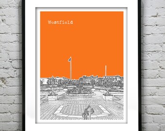 Westfield Skyline Poster Art Print Downtown Massachussetts MA