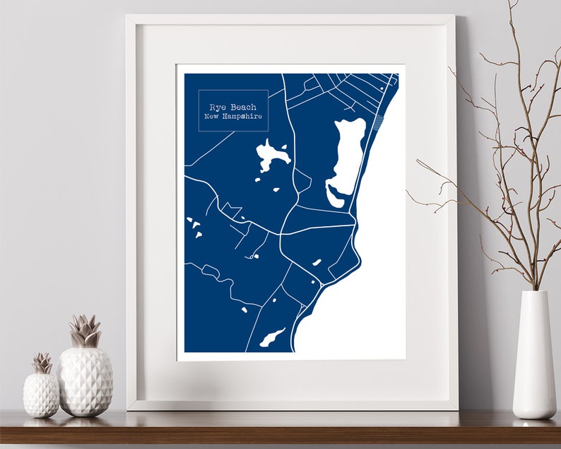 Rye Beach New Hampshire Blueprint Map Poster Art Print NH Item Etsy