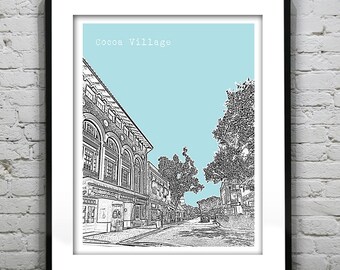 Cocoa Village Florida Skyline Poster Art Print Item T1042