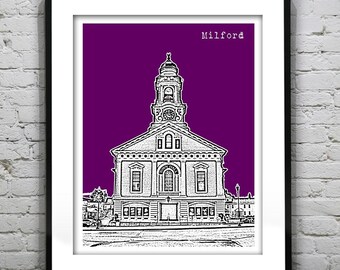 Milford Skyline Poster Art Print Massachusetts MA