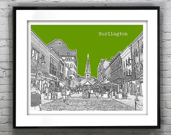 Burlington Vermont Skyline Art Print Poster  Original Church Street Item T1204