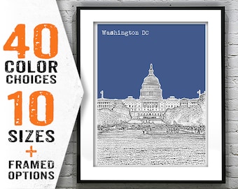 Washington DC Skyline Poster Art Print Capitol Building  Item T1319