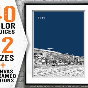 West (town of) Texas Poster City skyline Art Print Texas TX Item T4141