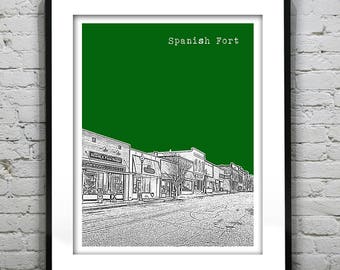 Spanish Fort Alabama Poster Art Print Skyline Version 1 AL