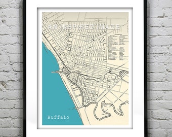 Buffalo New York Poster Art Print Old Vintage Map