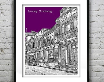 Luang Prabang Laos Poster Print Skyline Travel Art Asia