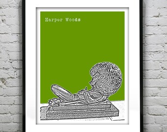 Harper Woods Michigan Skyline Poster City Art Print MI S5029