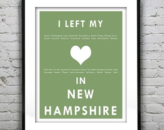 New Hampshire - I Left My Heart In New Hampshire - Poster Art Print NH