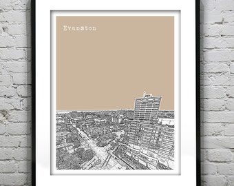 Evanston Illinois Poster Print City Skyline Art  IL Item T4347