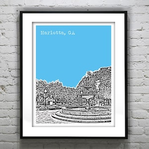 Marietta Georgia Poster Art Skyline Cobb County Historic Downtown Square Print