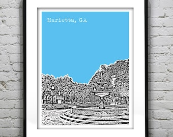 Marietta Georgia Poster Art Skyline Cobb County Historic Downtown Square Print