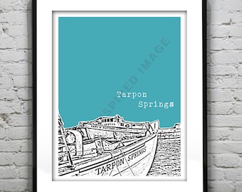 Tarpon Springs Skyline Poster Art Print Florida FL Version 2