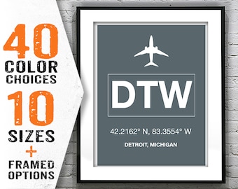 DTW Detroit Metropolitan Airport Aviation Poster Art Print Michigan Item T1981