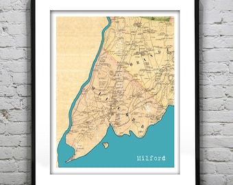 Milford Connecticut Poster Art Print Old Vintage Map