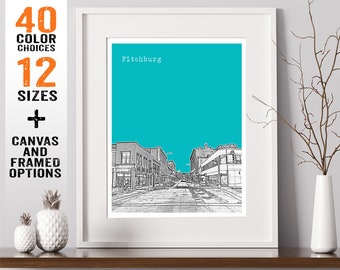 Fitchburg Massachusetts Skyline Poster Art Print MA Item T2162