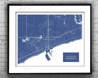 Gulfport Mississippi Blueprint Map Poster Art Print Several Sizes Available