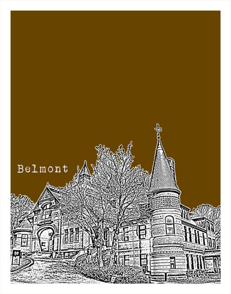 Belmont Massachusetts Skyline Poster Art Print Town Hall MA Etsy