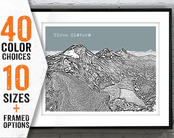 Three Sisters Oregon Skyline Poster Art Print Item T4455