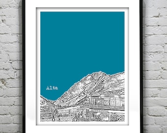 Alta Utah Skiing ski Poster Print Art Skyline  UT Version 1