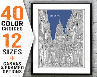 Malaga Spain Skyline Poster Art Print Item T2998