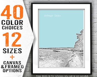 Sebago Lake Maine Skyline Poster Art Print ME Item T5118