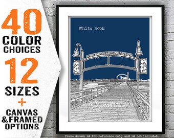 White Rock BC Poster Print City Skyline Canada Art Print  British Columbia Item T4836