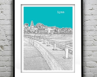 Lynn Massachusetts Skyline Poster Art Print MA Version 4